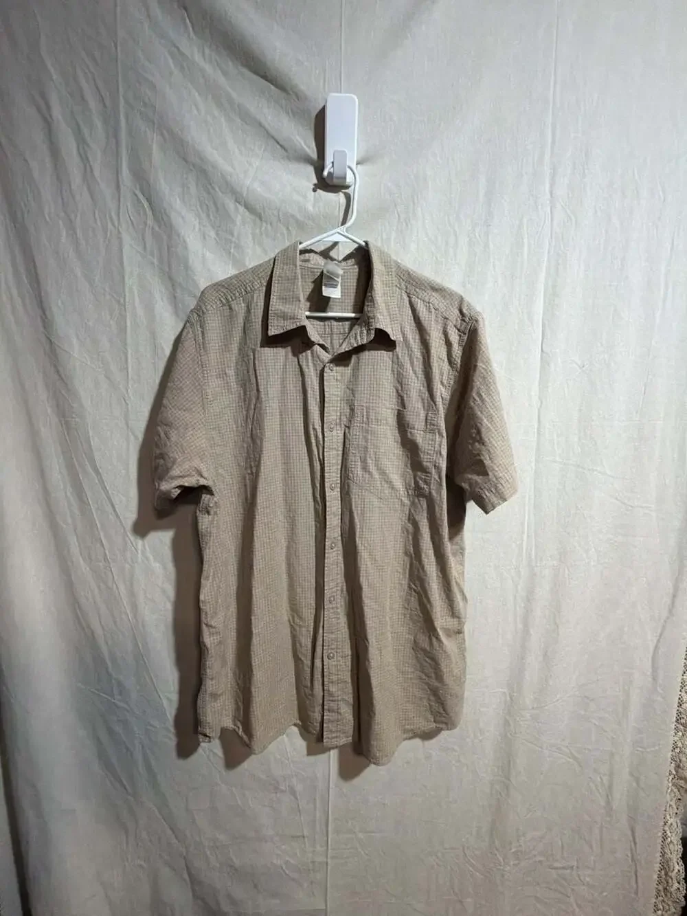 The North Face Men's Cotton Beige Checkered Short Sleeve Button Up Shirt XXL